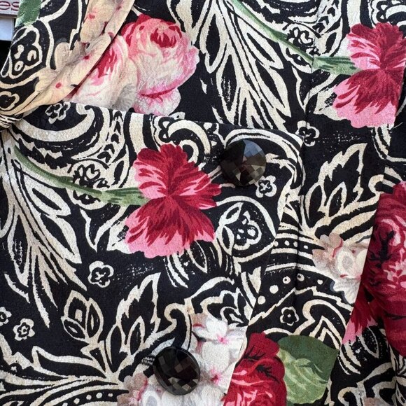 Richard Warren Petites Vintage Floral Print Long-Sleeve Tie Neck Peplum Blazer 2 - Picture 5 of 11